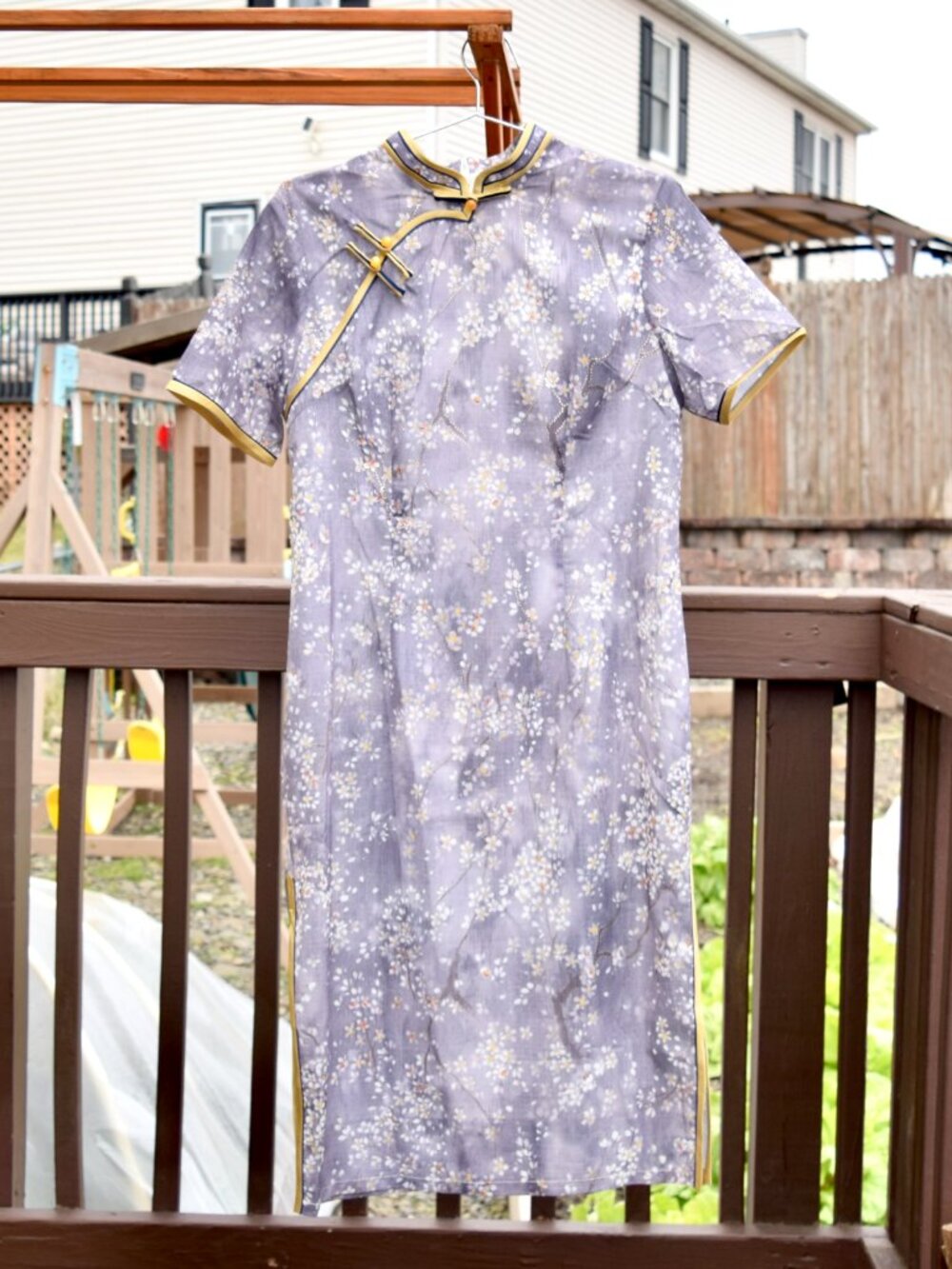 Purple White Flora Midi Qipao - Chinese Dress Cheongsam